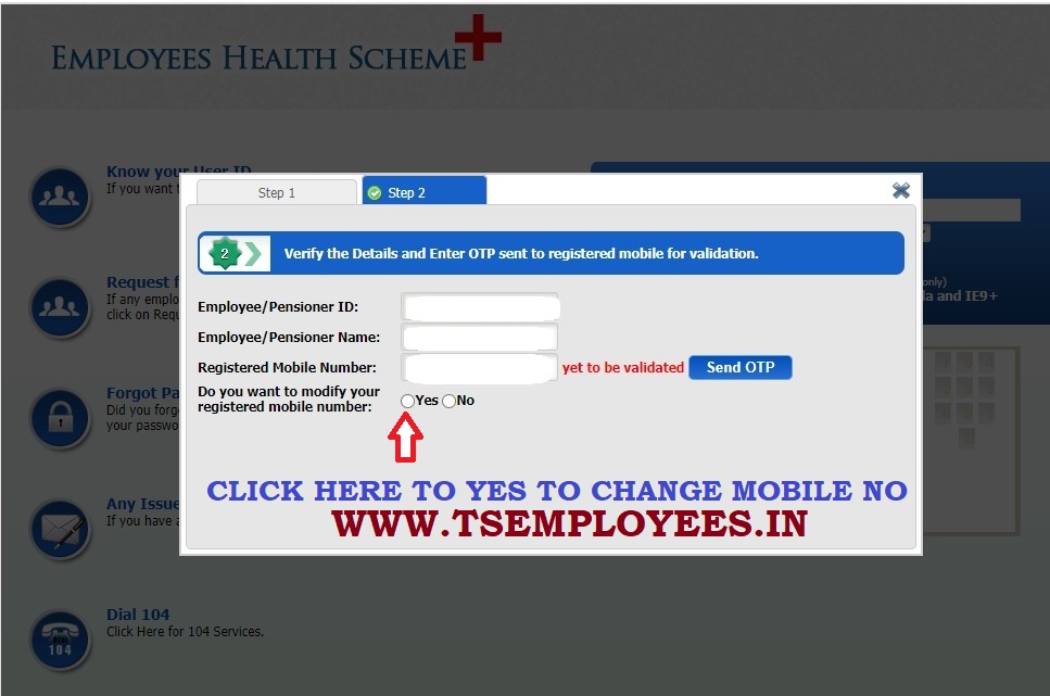 How to Change TS Pensioners / Employees Mobile Number in EHS Card Employees